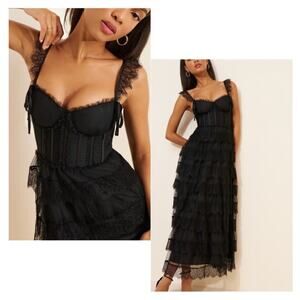 Amy Jane London Adessa Maxi Ruffle lace Black Dress Size Large